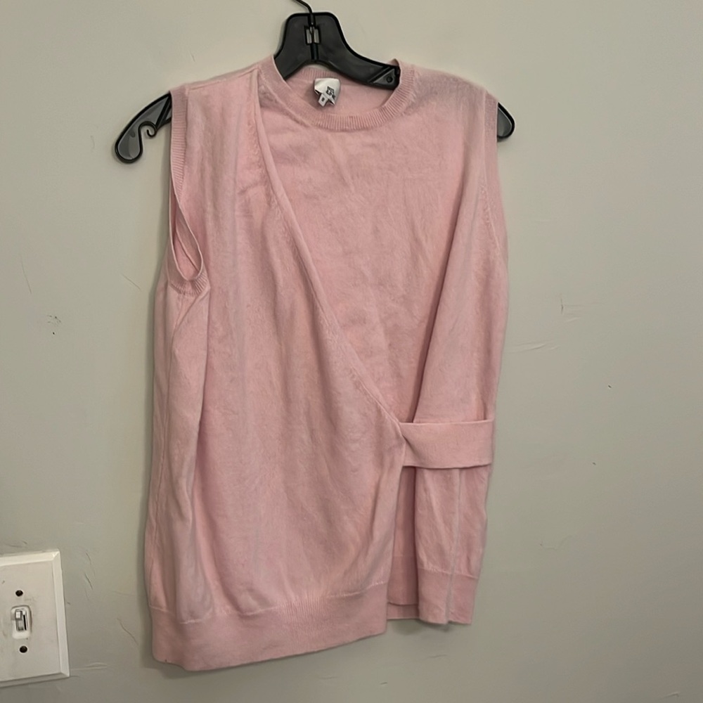 Iris & Ink pink size medium cashmere sleeveless faux wrap sweater.